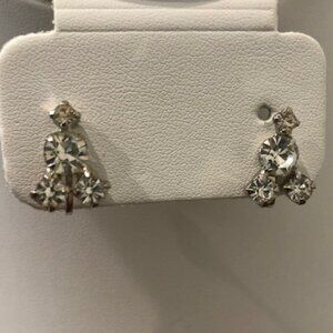 Vintage Petite Screw Back Silver Tone Rhinestone Earrings.